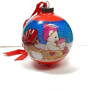 Vintage Dakin Light Up Musical Christmas Ornament Sledding Bears WORKS!